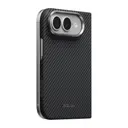 Apple iPhone Duo Kılıf M-safe Şarj Özellikli 600D Aramid Karbon Fiber Pitaka Edge Serisi Black-Grey Twill Kapak