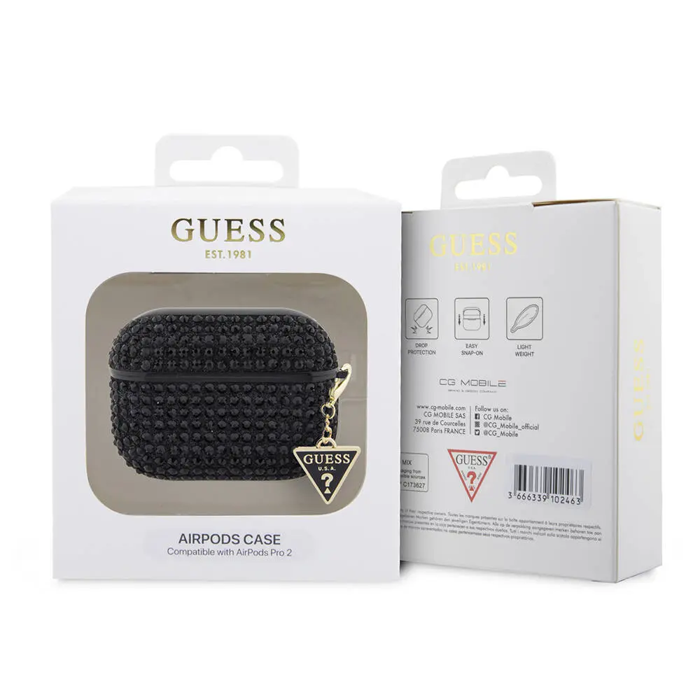 AirPods Pro 2 Kılıf, Parıltılı Taş Kaplamalı ve Süs Zincirli - Guess