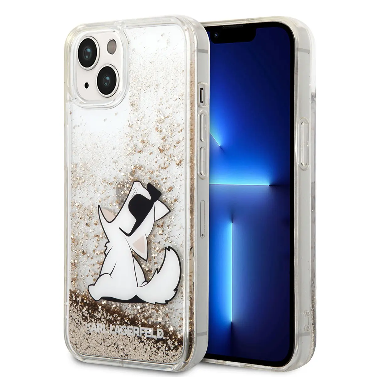 iPhone 14 Sıvılı Simli Choupette Desenli Kılıf - Karl Lagerfeld