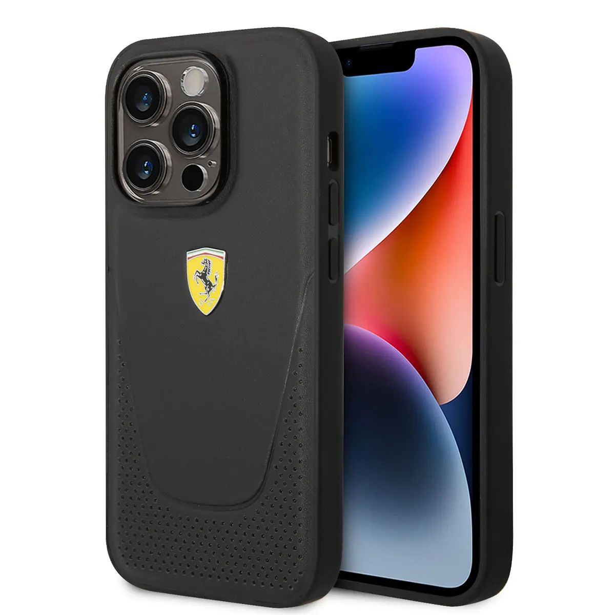 iPhone 14 Pro Delikli Tasarım Deri Kılıf - Ferrari