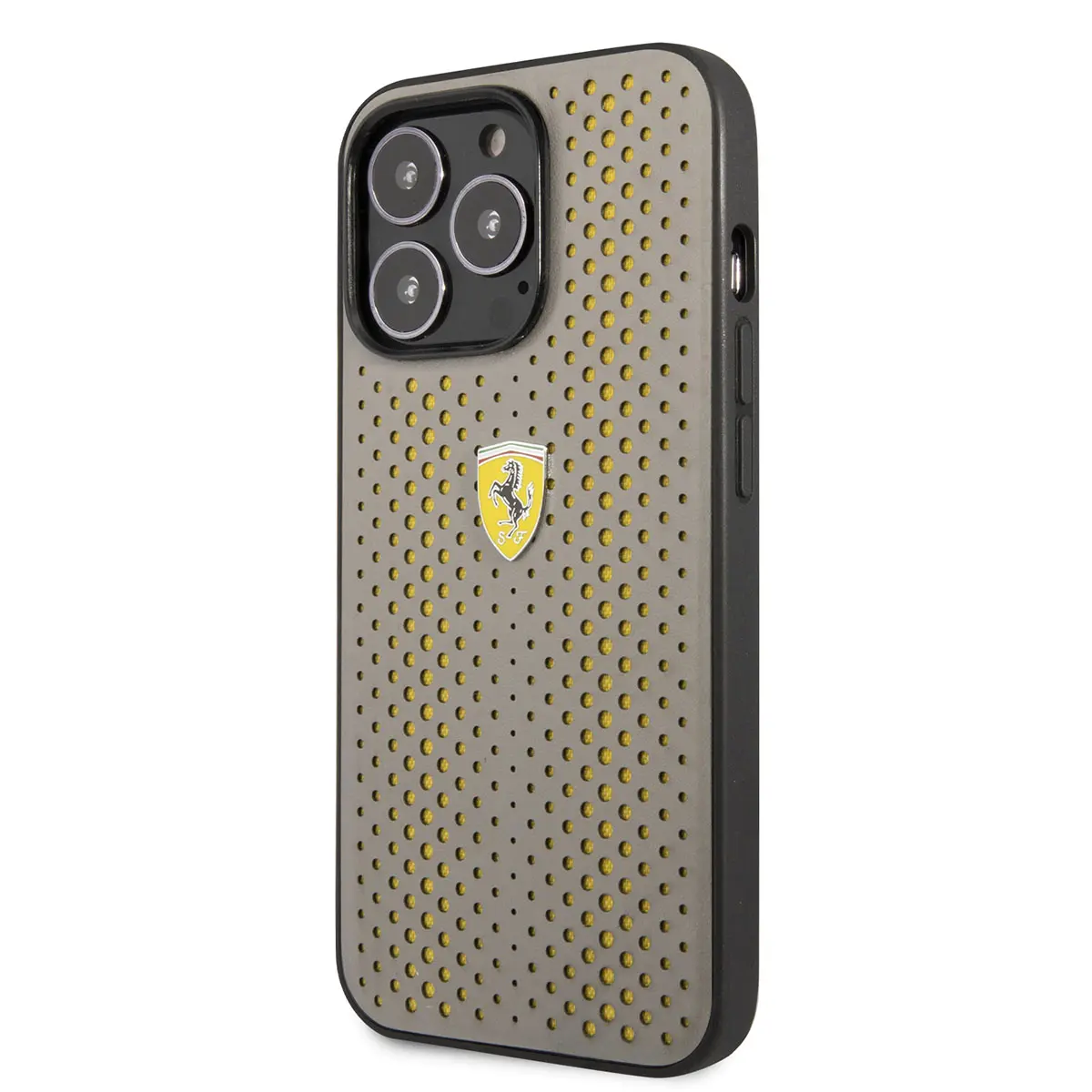 iPhone 14 Pro Ferrari Deri Sarı Noktalı Tasarım Kılıf