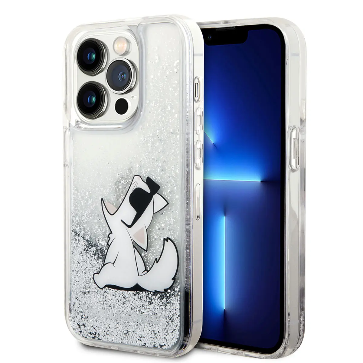 iPhone 14 Pro Sıvılı Simli Choupette Desenli Kılıf - Karl Lagerfeld