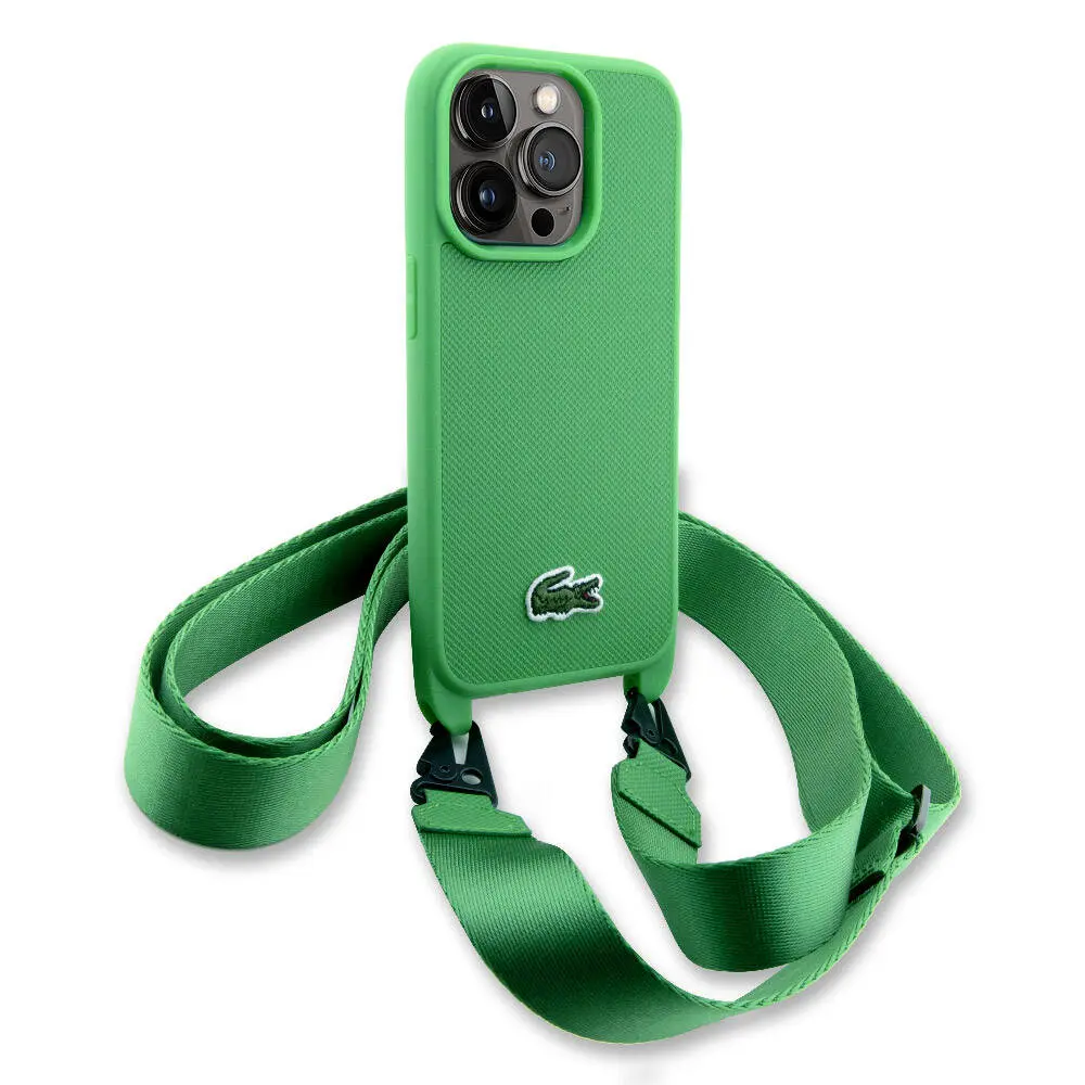 iPhone 14 Pro Lisanslı PU Pike Desenli Askılı Kılıf - Lacoste