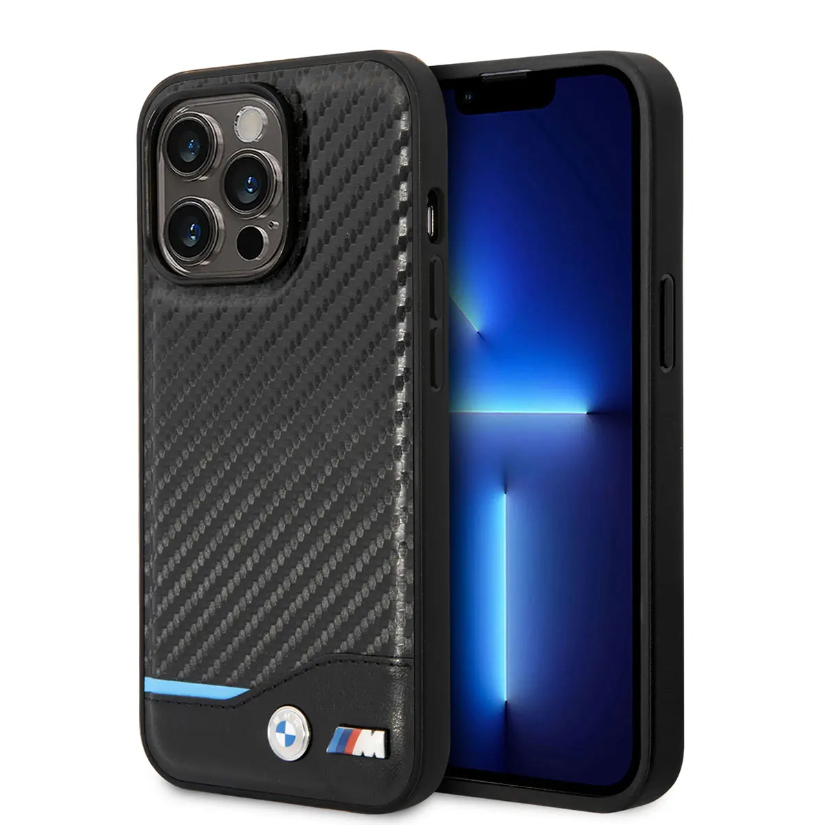 iPhone 14 Pro Max PU Deri ve Karbon Desenli Kılıf - BMW
