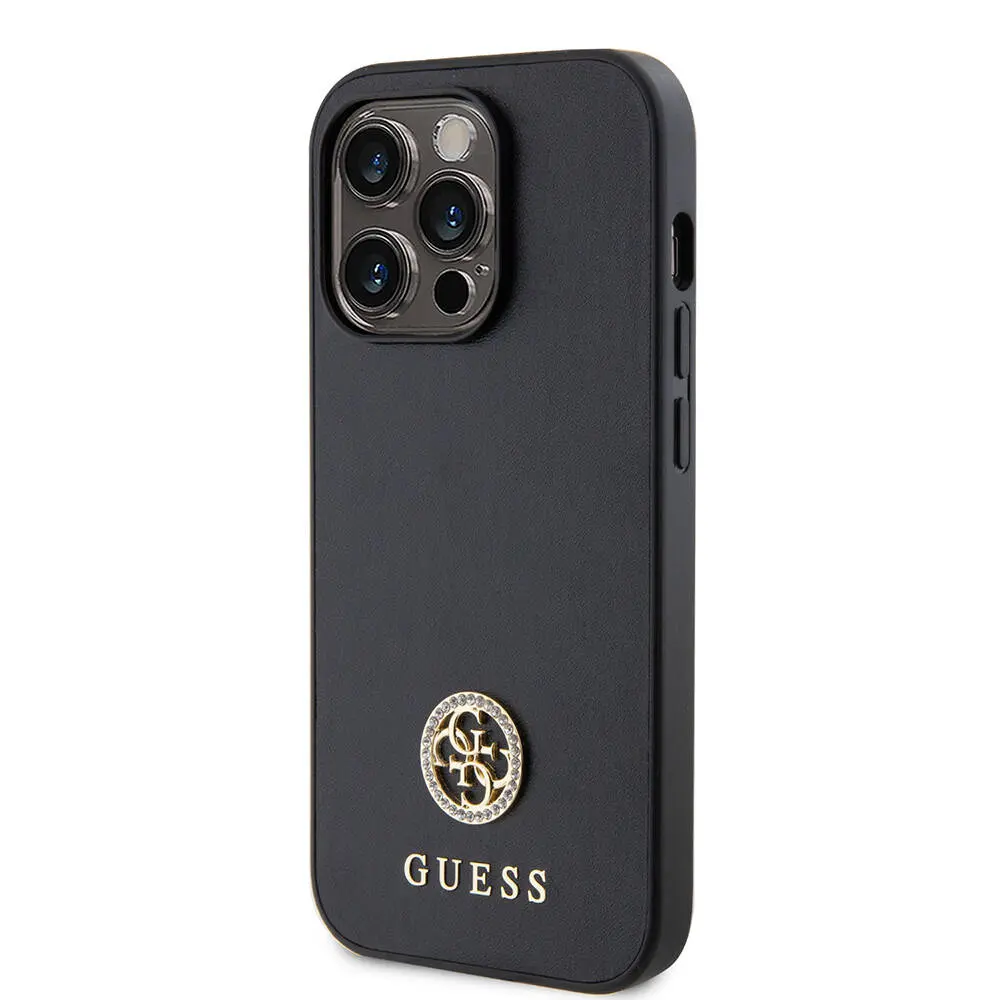 iPhone 14 Pro Max Deri Kılıf, Metal Logo ve Strass Detaylı - Guess 4G