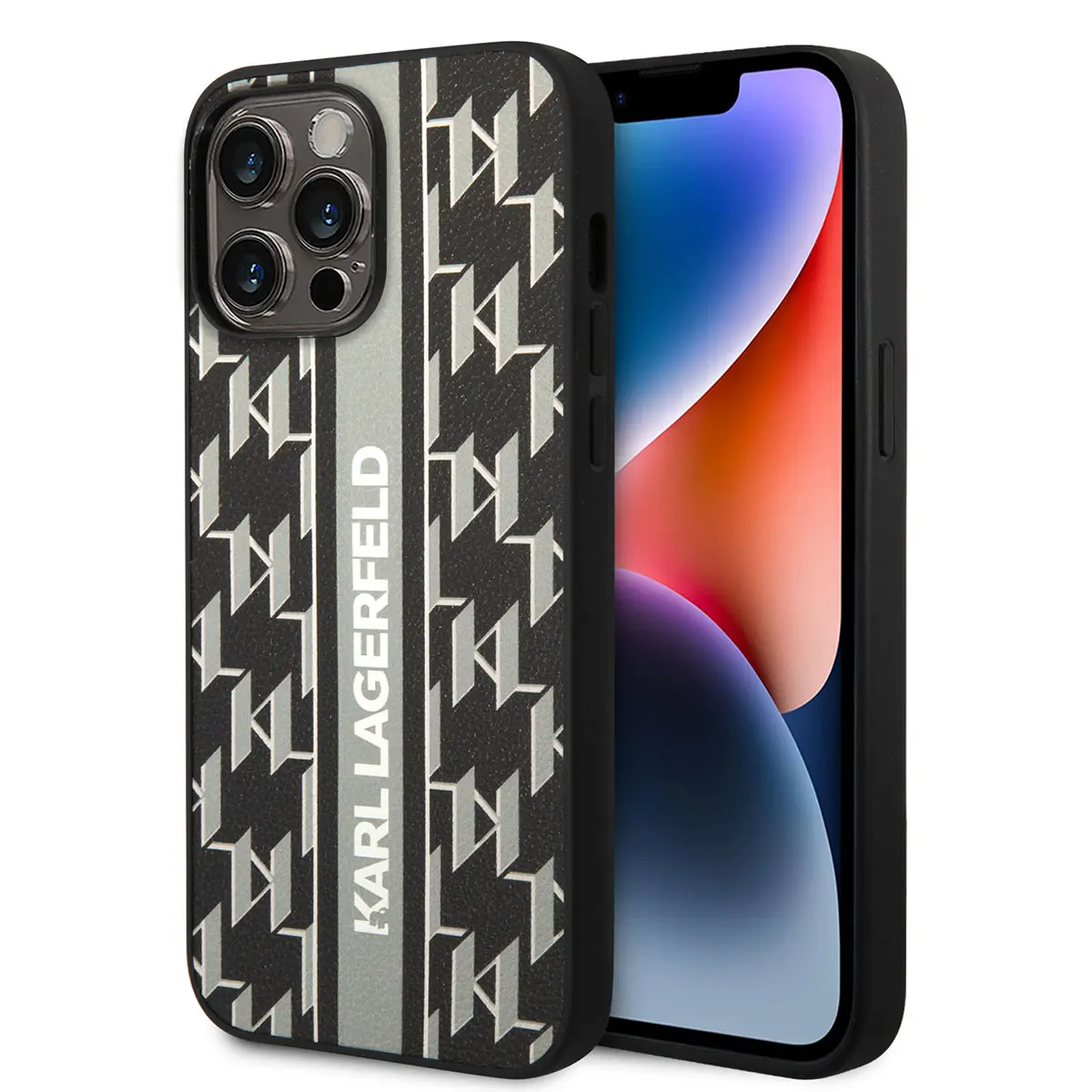 iPhone 14 Pro Max Suni Deri Şerit Dizayn Kılıf - Karl Lagerfeld