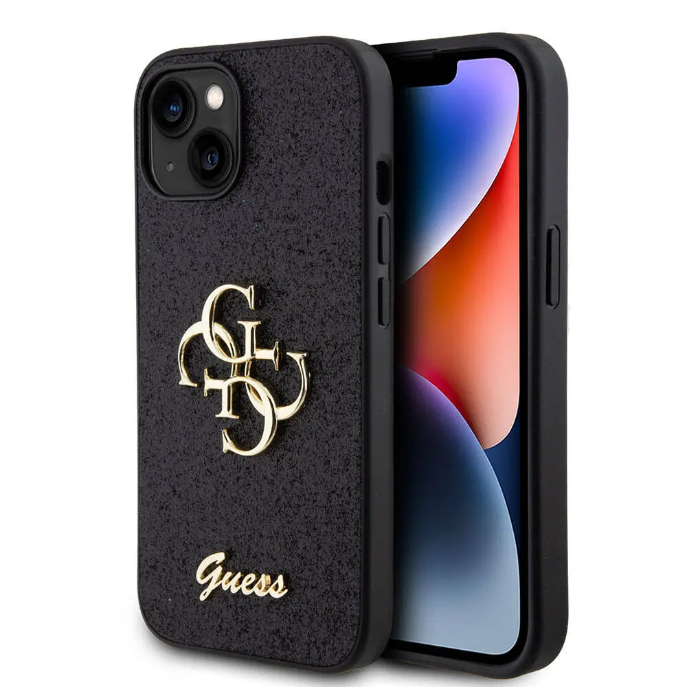 iPhone 15 Uyumlu Glitter Kılıf - Guess 4G Büyük Metal Logo