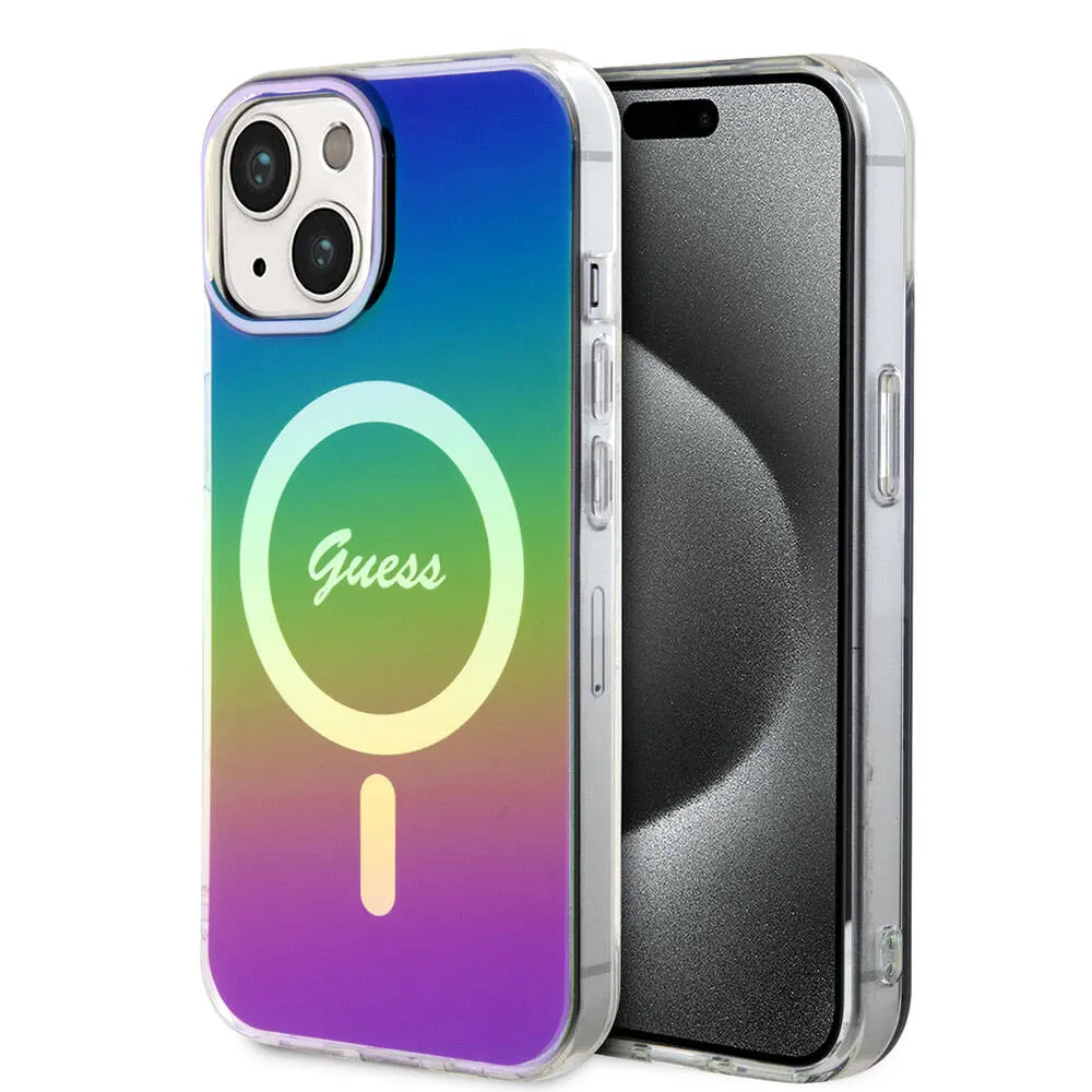 iPhone 15 MagSafe Uyumlu Iridescent Kılıf - Guess Yazı Logolu