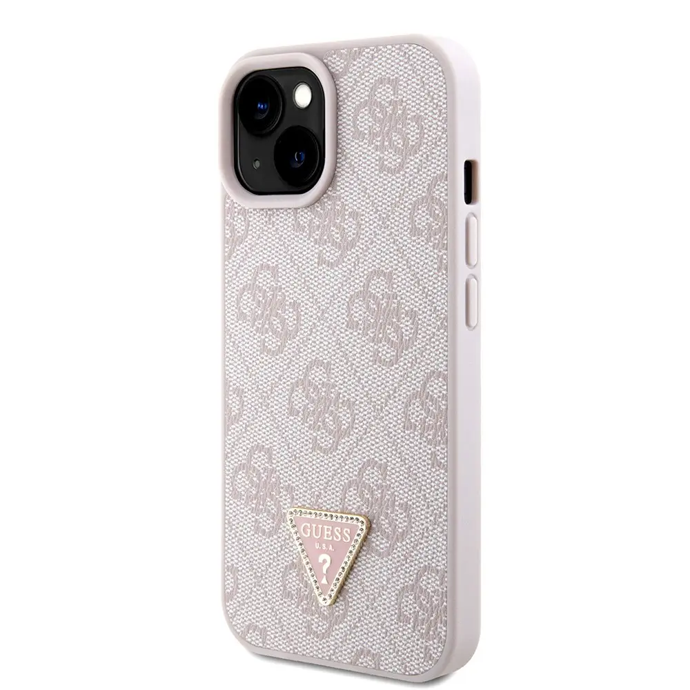 iPhone 15 Kılıf, Taşlı Metal Üçgen Logolu Askılı - Guess 4G