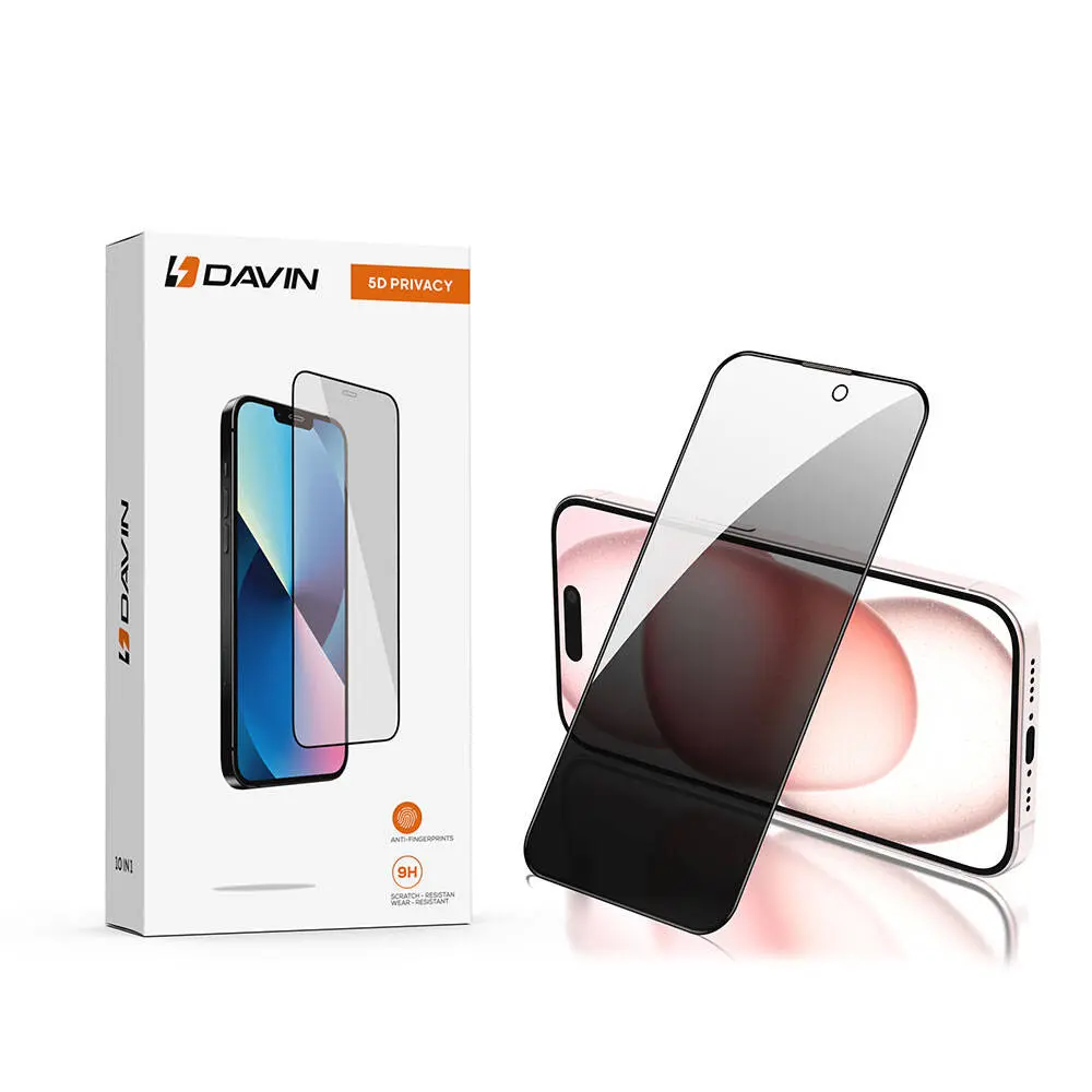 iPhone 15 Plus Gizlilik Filtreli Temperli Cam Ekran Koruyucu - Davin 5D Privacy