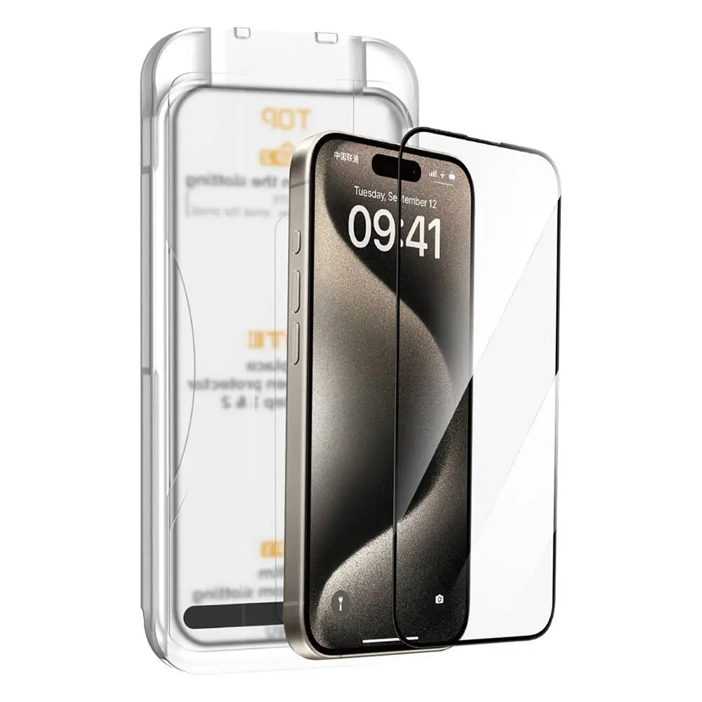 iPhone 15 Pro Temperli Cam Ekran Koruyucu, Kolay Uygulama Aparatlı - Wiwu SQ-008