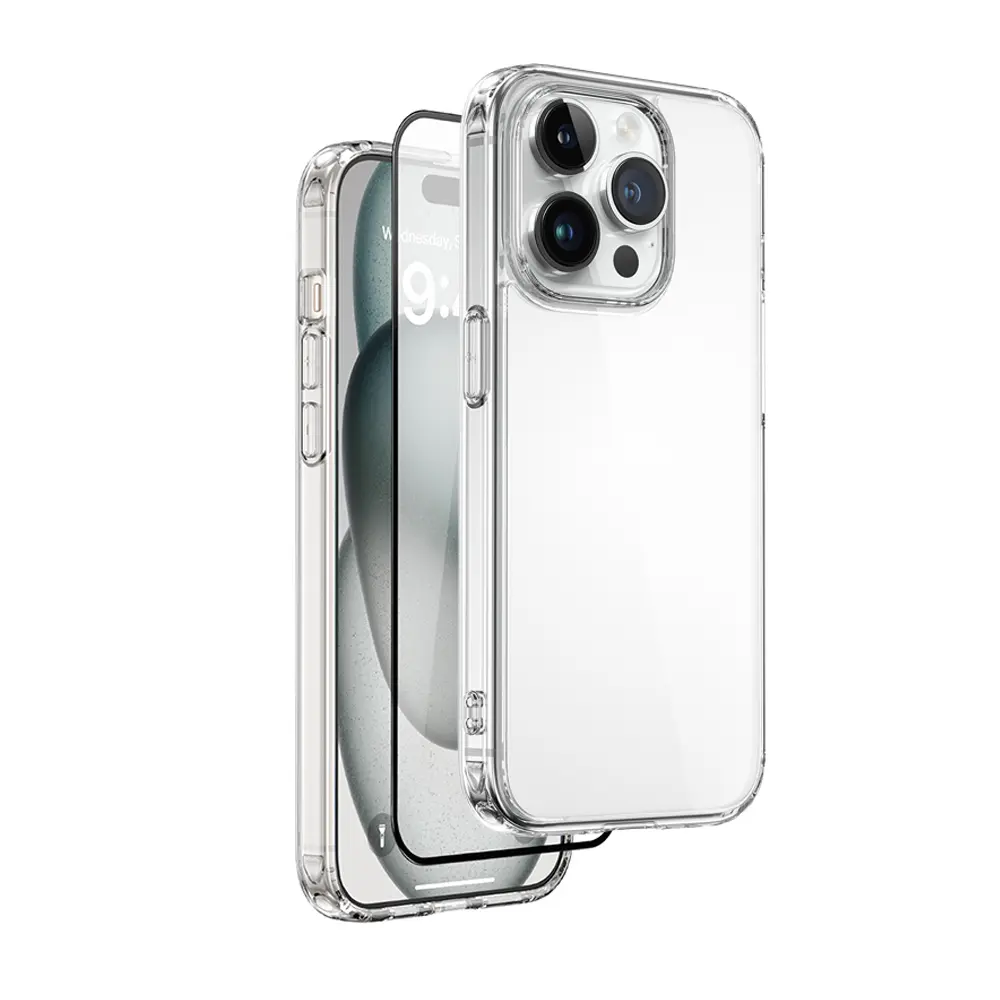 iPhone 15 Pro Şeffaf Kılıf, Ekran ve Kamera Koruyucu 3'ü 1 Arada Set - Wiwu Wi-IP001