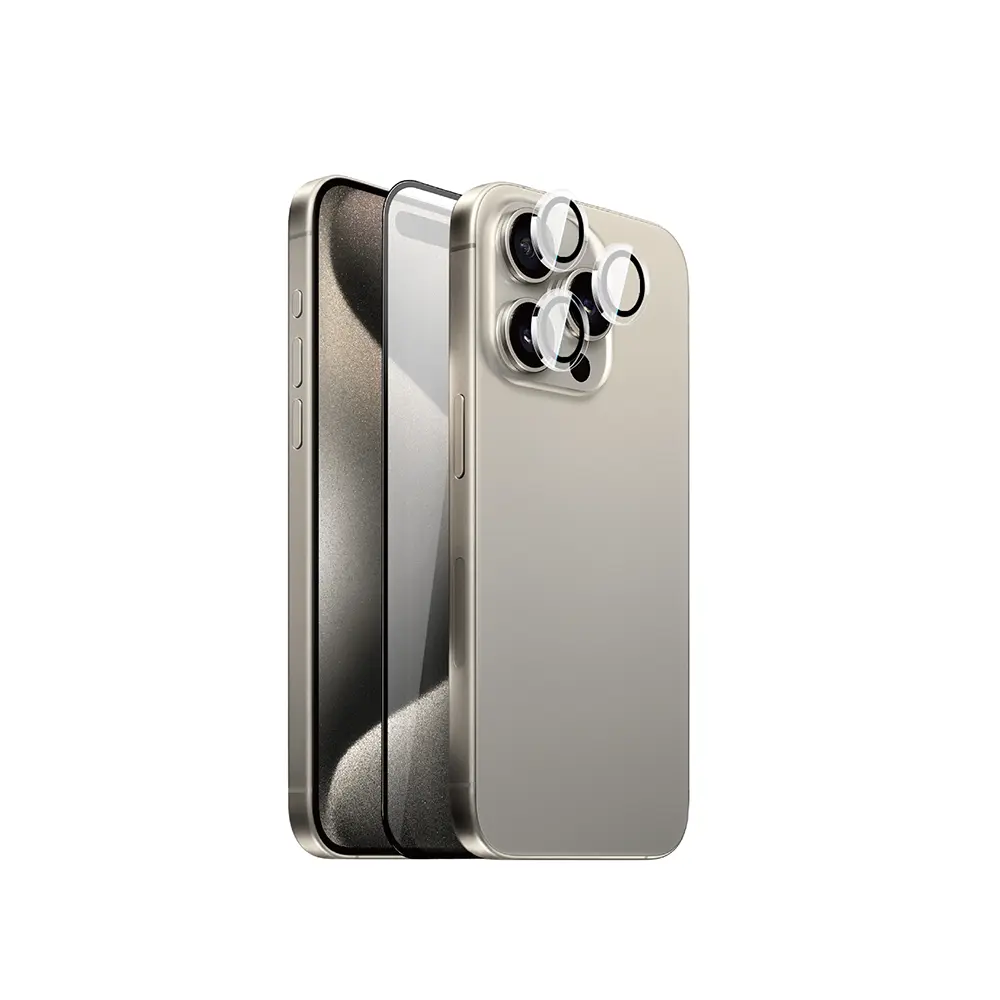 iPhone 15 Pro Temperli Cam Ekran ve Kamera Lens Koruyucu Set - Wiwu Wi-IP002