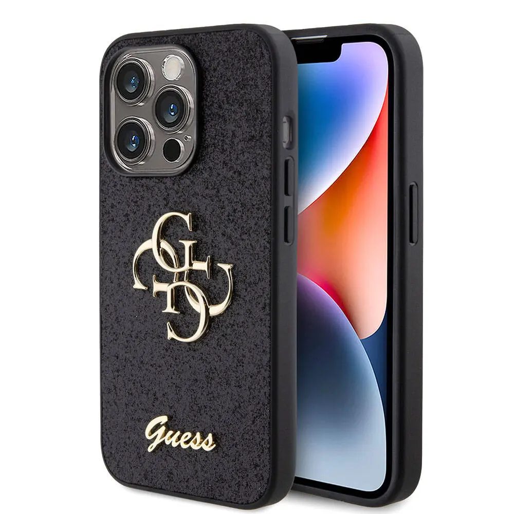 iPhone 15 Pro Kılıf, 4G Büyük Metal Logolu Glitter Kapak - Guess