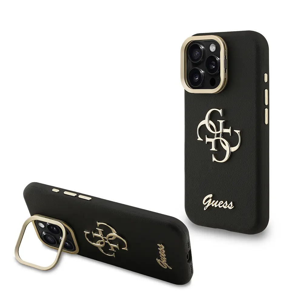 iPhone 15 Pro Kamera Standlı Lisanslı Kılıf - Guess Grained Yazı Logolu