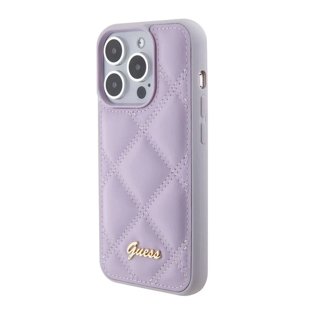 iPhone 15 Pro PU Deri Metal Logolu Kapitone Kılıf - Guess