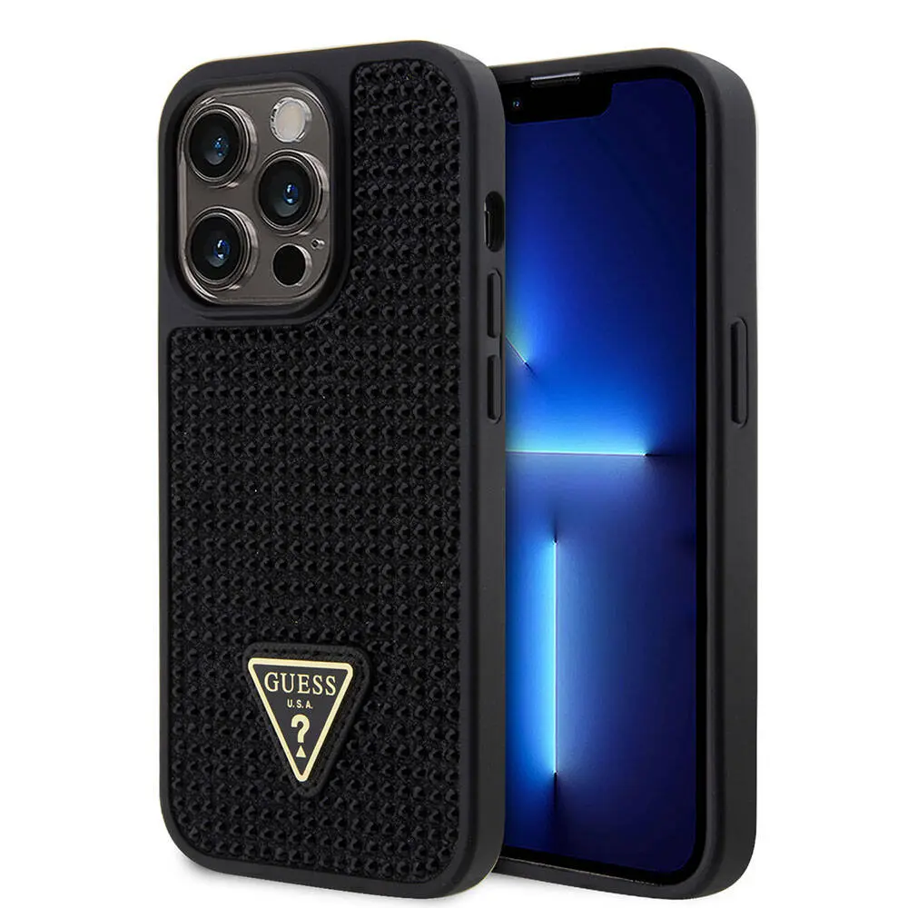 iPhone 15 Pro Taşlı Arka Yüzey Üçgen Logolu Kılıf - Guess