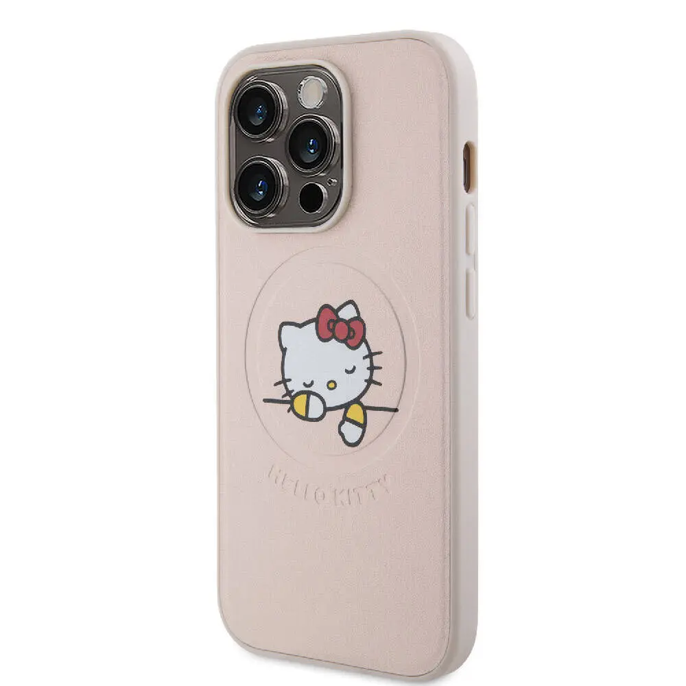 iPhone 15 Pro MagSafe Uyumlu Deri Kılıf - Hello Kitty Uyuyan Kitty