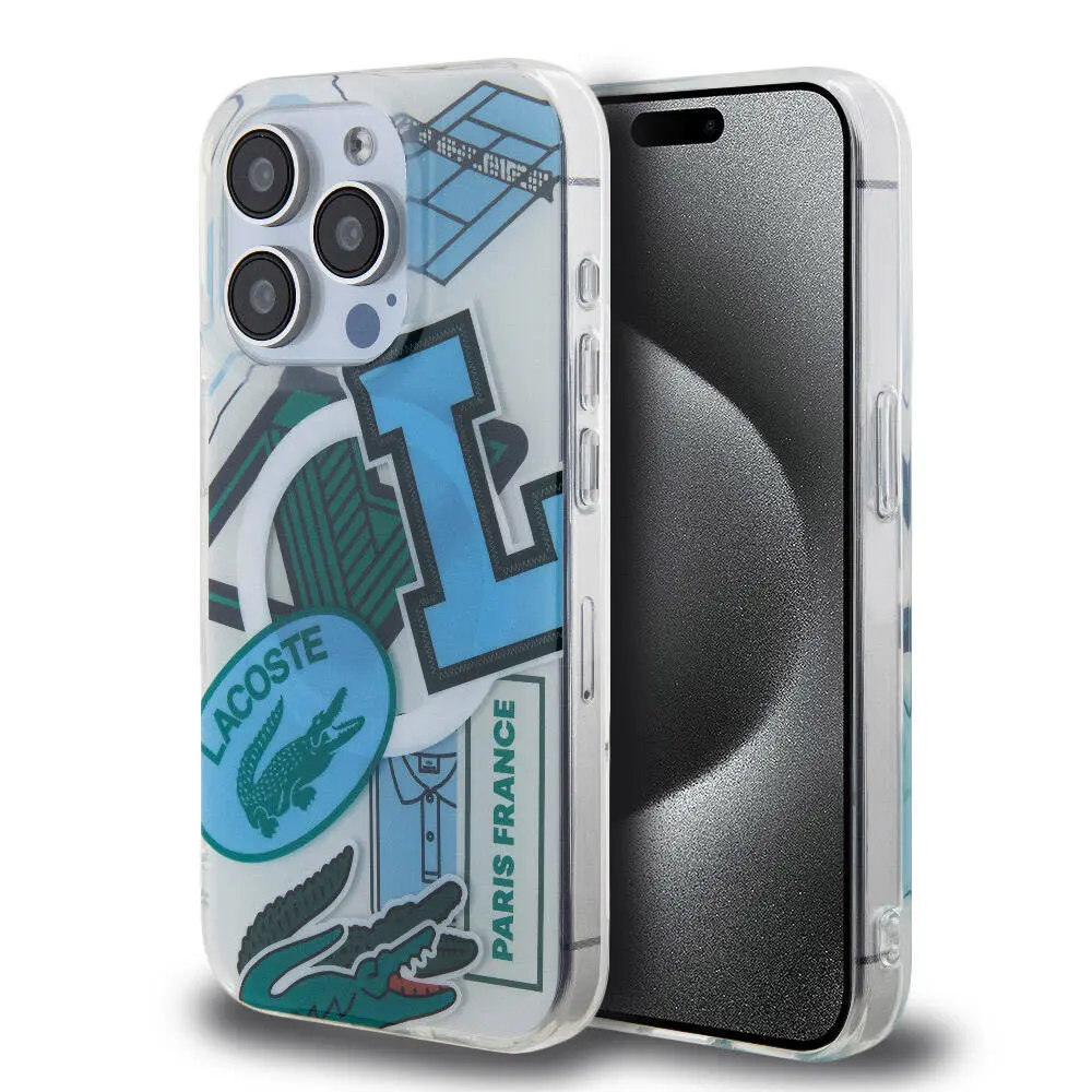iPhone 15 Pro MagSafe Uyumlu Yamalar Desenli Kılıf - Lacoste