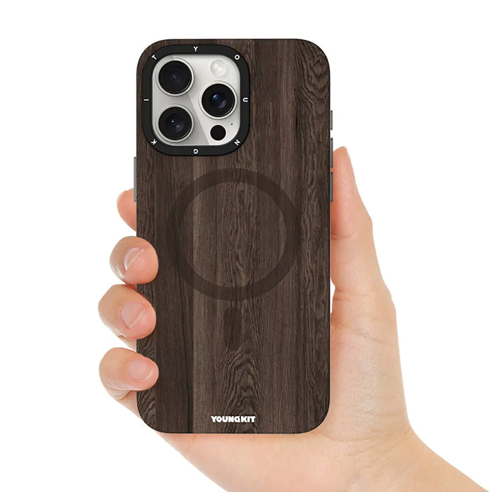 iPhone 15 Pro MagSafe Uyumlu Sararmaya Dayanıklı Kılıf - Youngkit Wood Forest