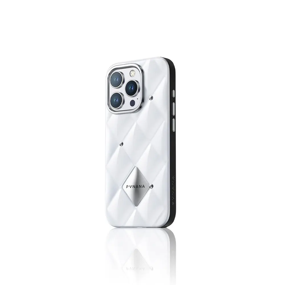 iPhone 15 Pro Parlak Arka Yüzeyli Kapitone Kılıf - Pynana Metal Diamond