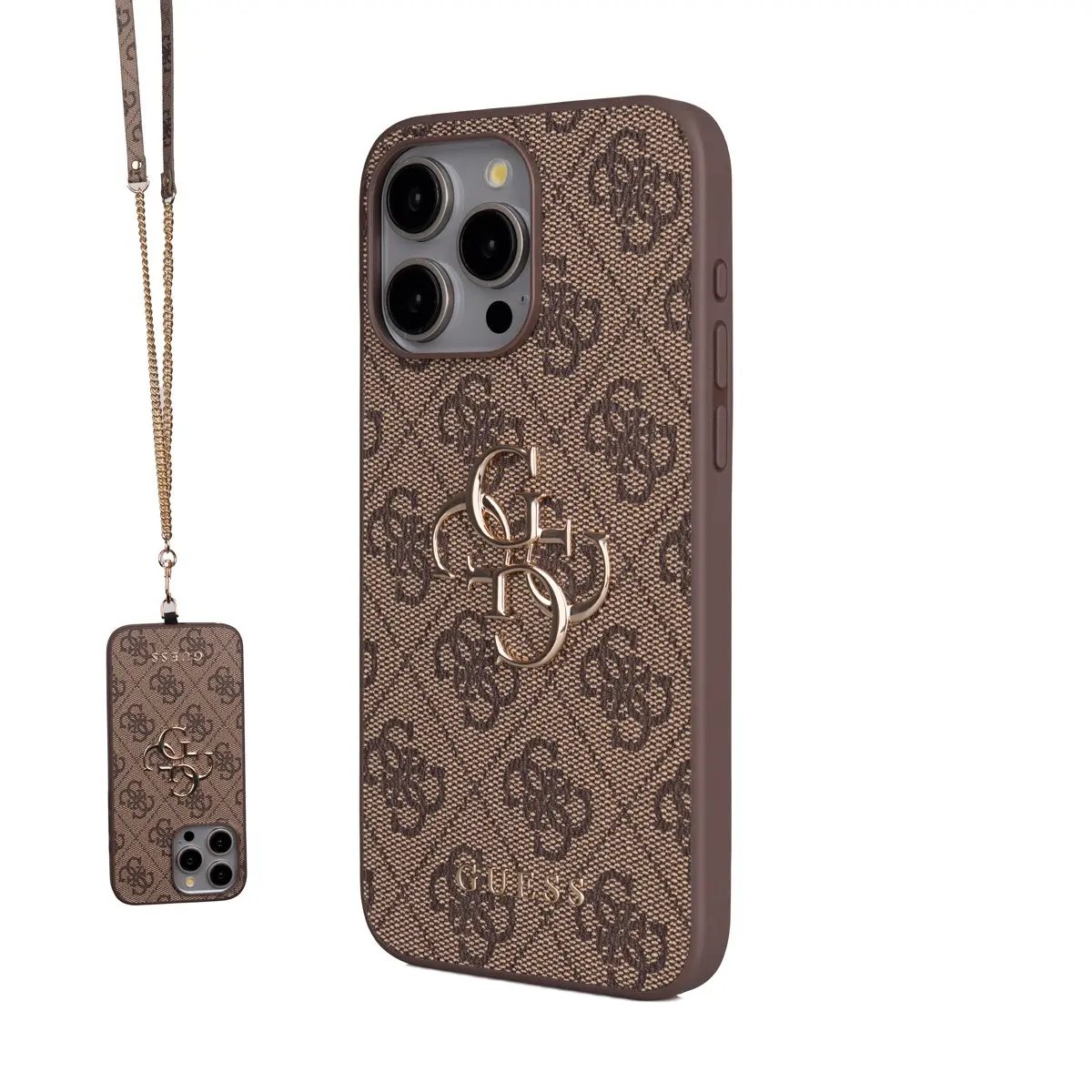 iPhone 15 Pro Max PU Deri Çapraz Askılı Kılıf - Guess 4G Metal Logo