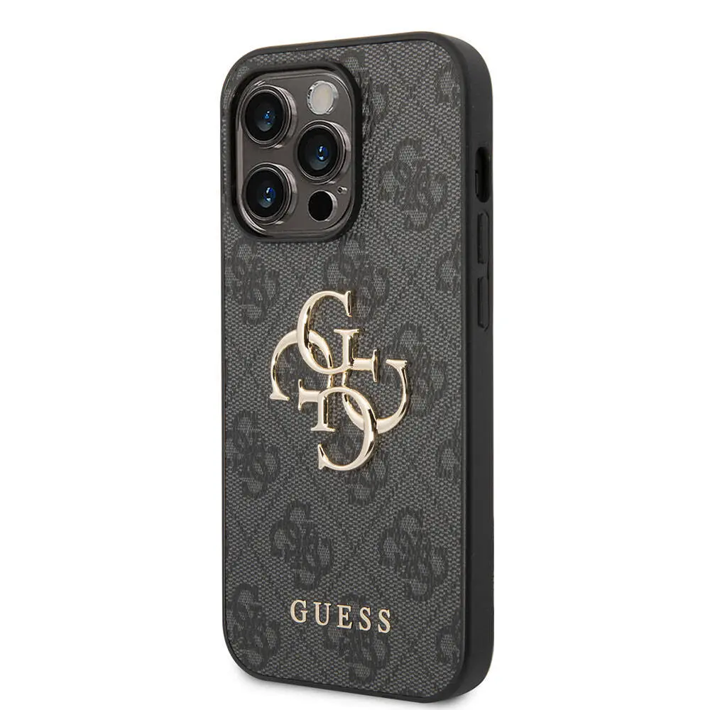iPhone 15 Pro Max Desenli PU Deri Kılıf - Guess 4G Metal Logo