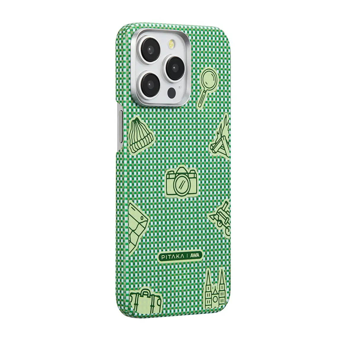 iPhone 15 Pro Max MagSafe Uyumlu Aramid Fiber Kılıf - Pitaka Ultra-Slim Classic Forest
