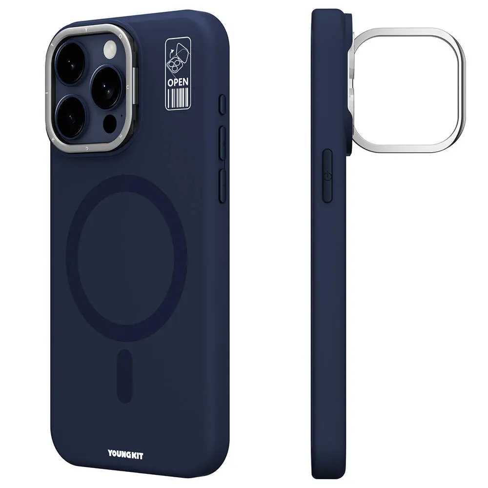 iPhone 15 Pro Max MagSafe Uyumlu Kamera Standlı Silikon Kılıf - Youngkit Bitty Cream
