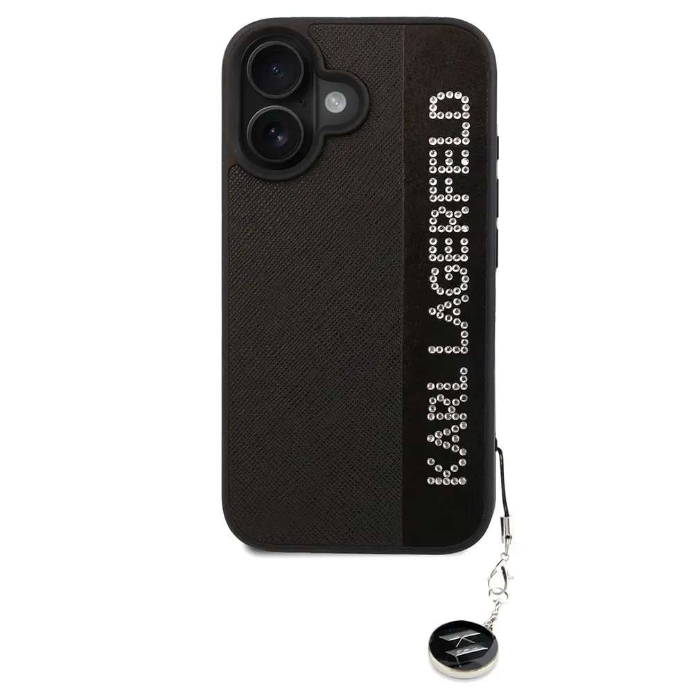 iPhone 16 Taşlı KL Yazılı Saffiano Kılıf - Karl Lagerfeld