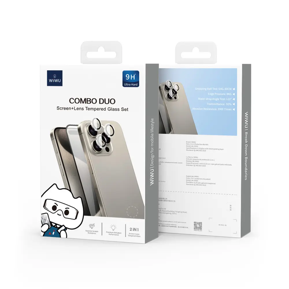 iPhone 16 Plus Temperli Cam Ekran ve Kamera Lens Koruyucu Set - Wiwu Wi-IP002