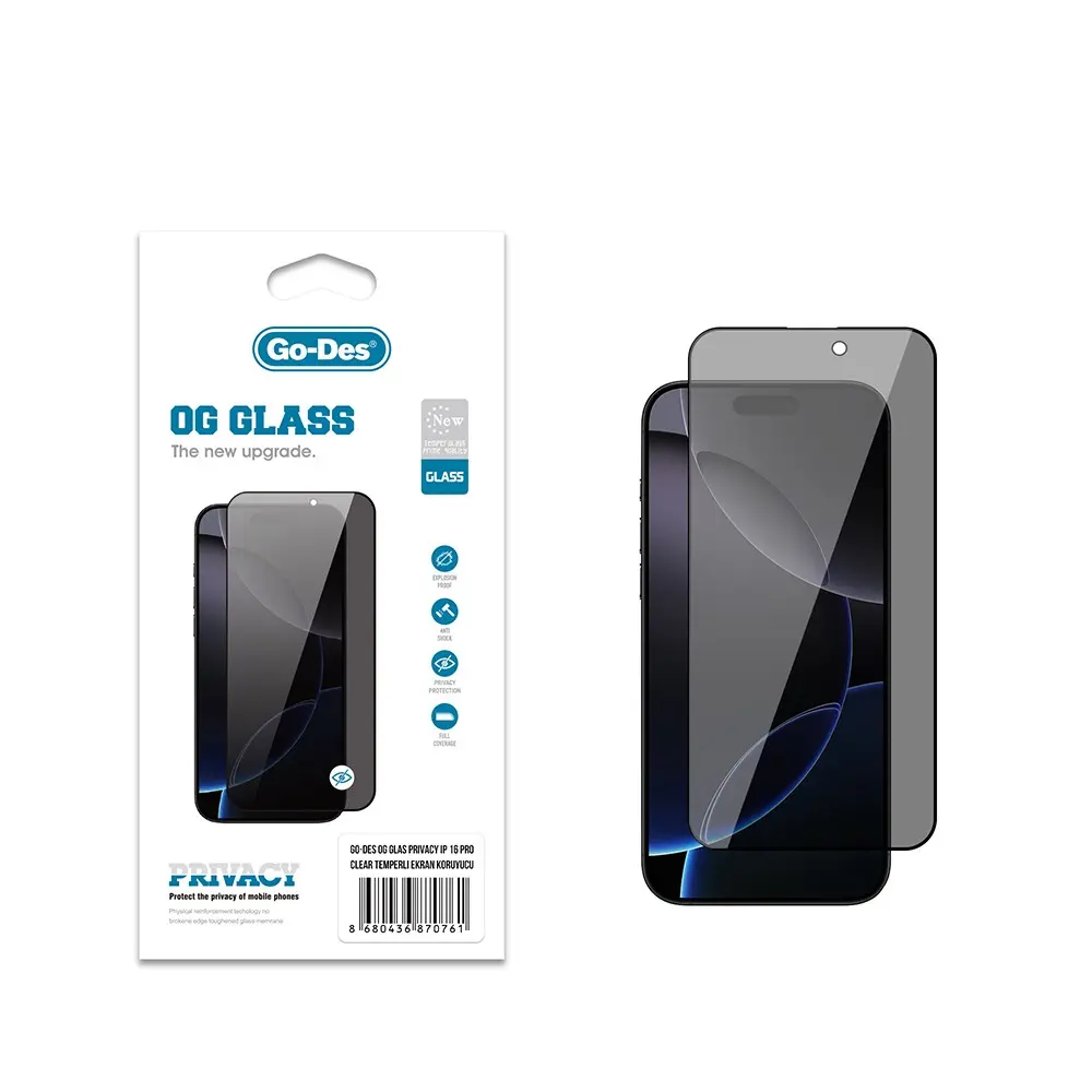 iPhone 16 Pro Gizlilik Filtreli Temperli Cam Ekran Koruyucu - Go Des OG Glass Privacy