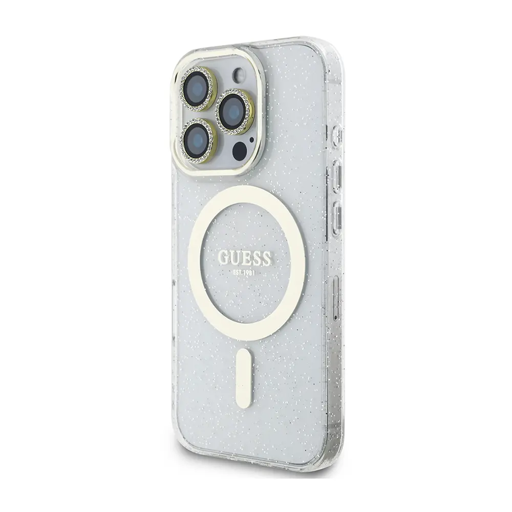 iPhone 16 Pro 3'lü Aksesuar Seti, Simli Glitter Kılıf ve Koruyucular - Guess