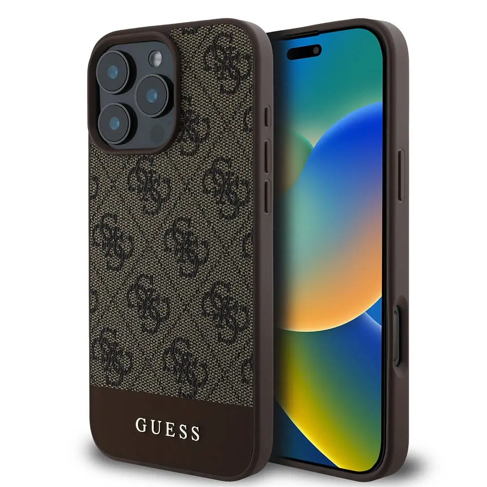 iPhone 16 Pro MagSafe Uyumlu PU Deri Kılıf - Guess Şerit Logo
