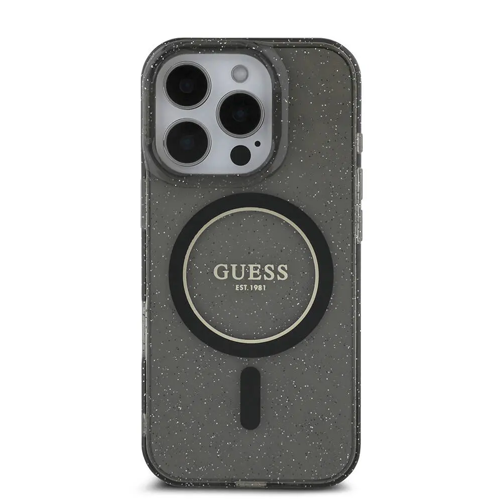iPhone 16 Pro MagSafe Uyumlu Simli Silikon Kılıf - Guess İnci Bileklikli