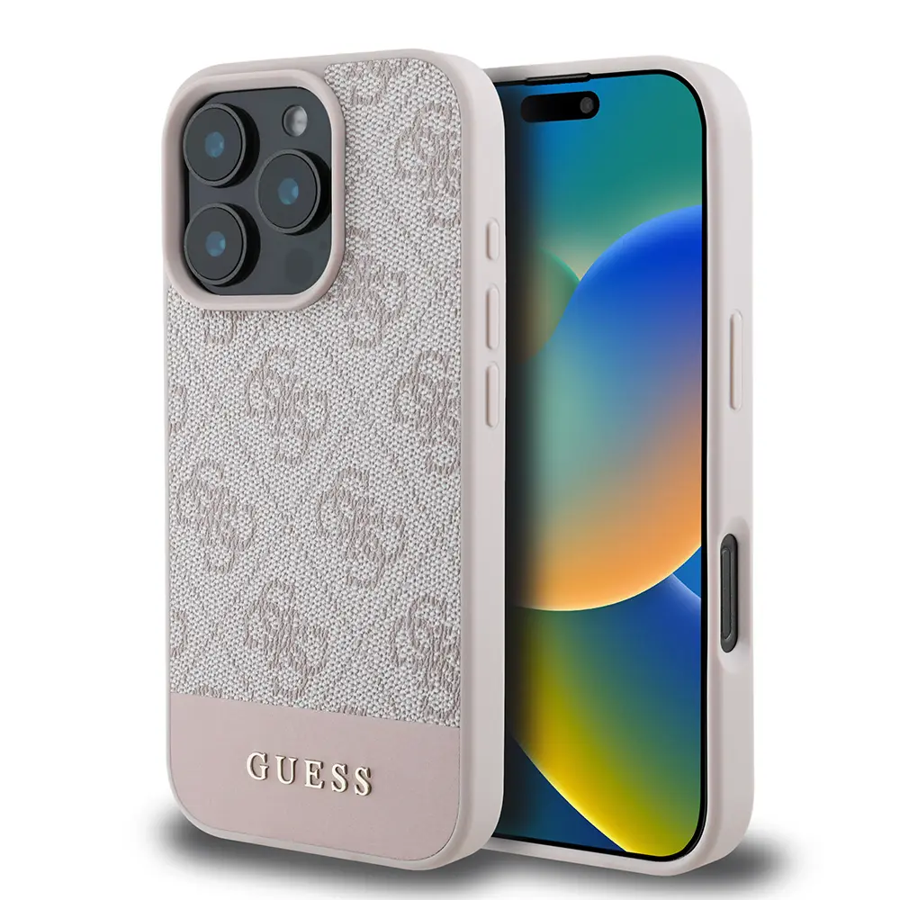 iPhone 16 Pro PU Deri Şerit Logo Tasarımlı Kılıf - Guess