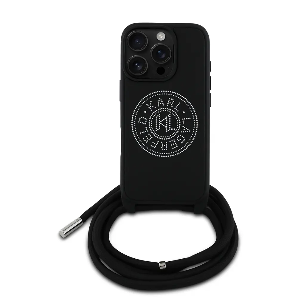 iPhone 16 Pro Askı İpli Taşlı Kılıf - Karl Lagerfeld Crossbody Cord