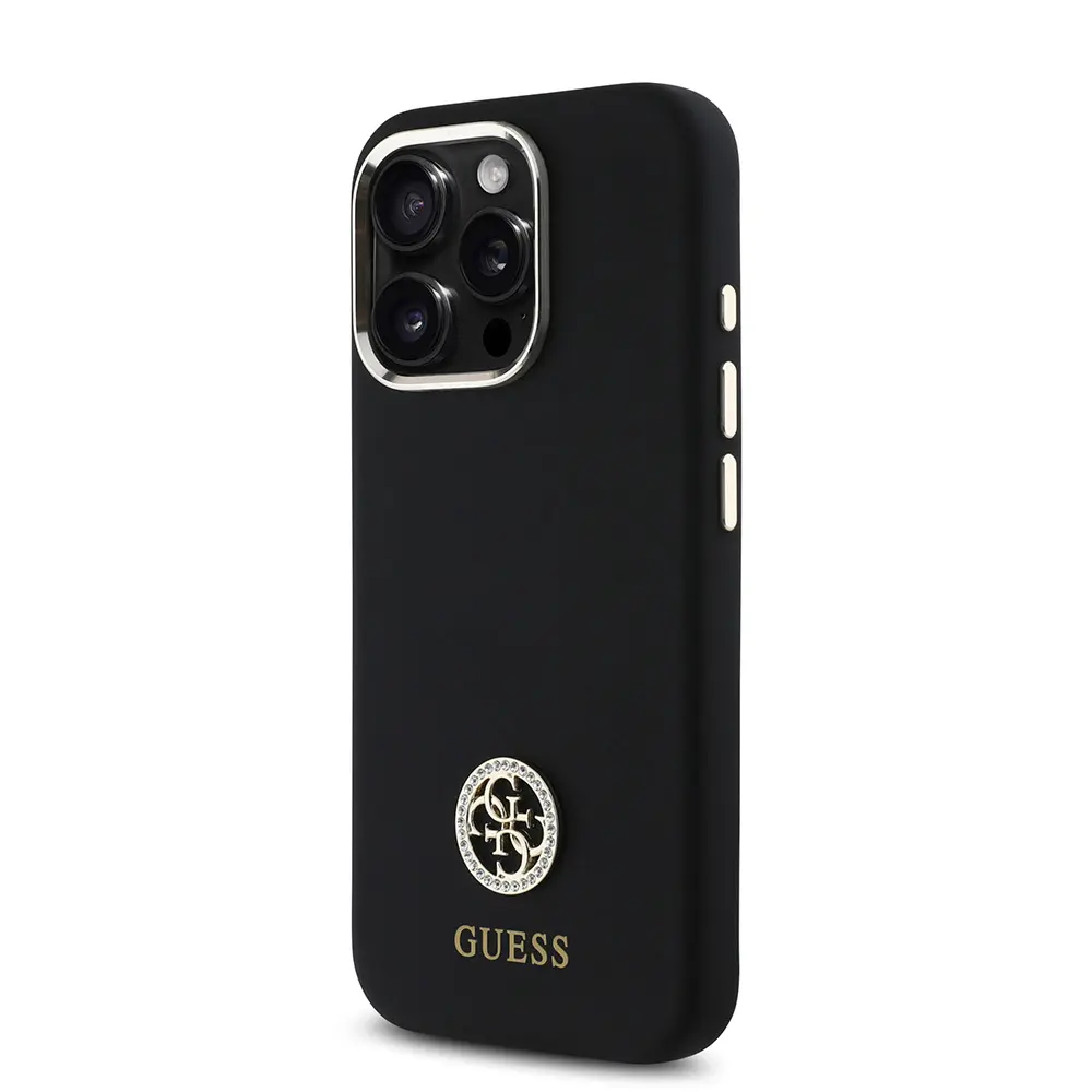 iPhone 16 Pro Max Silikon Kılıf, Metal Kamera Çerçeveli - Guess 4G Logolu