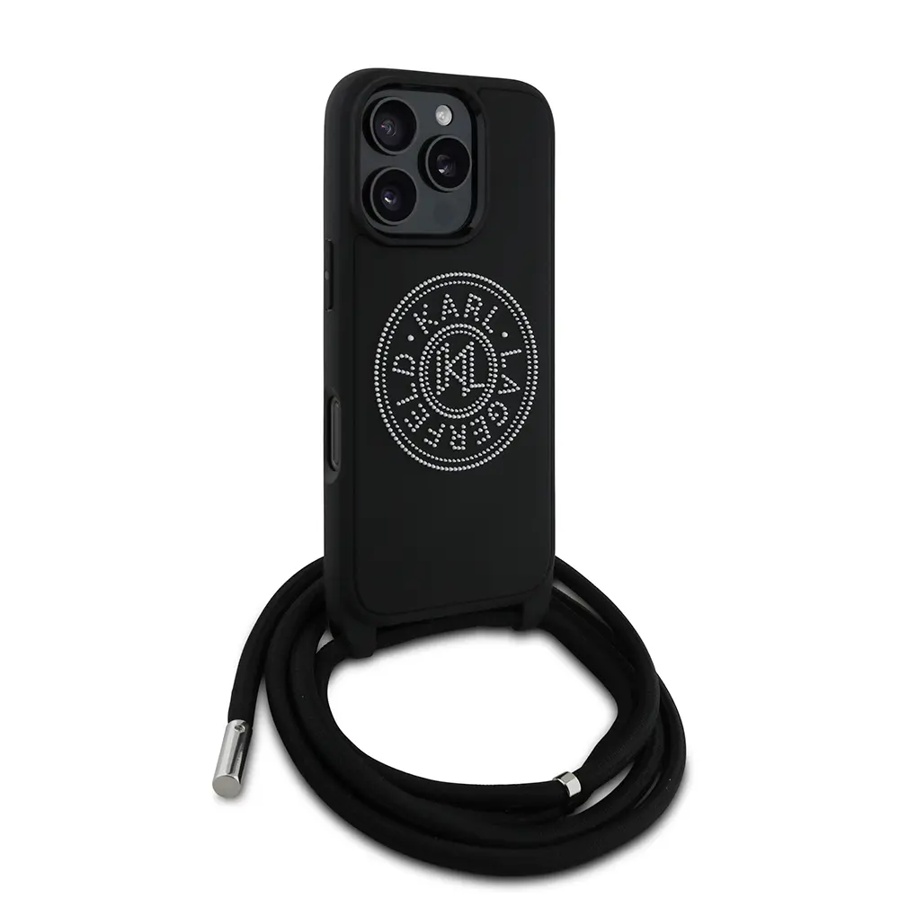 iPhone 16 Pro Max Askı İpli Taşlı Kılıf - Karl Lagerfeld Crossbody Cord