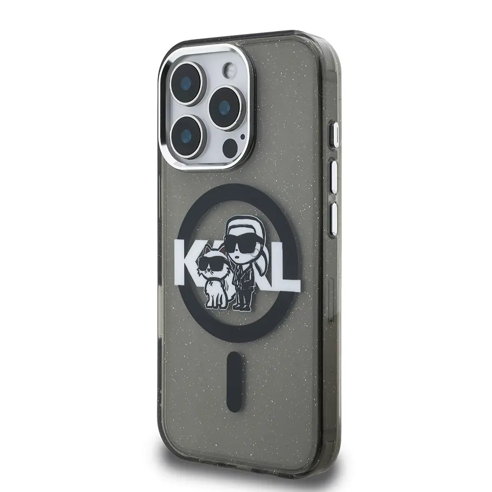 iPhone 16 Pro Max Kılıf, Parlayan Simli Karl & Choupette Logo - Karl Lagerfeld