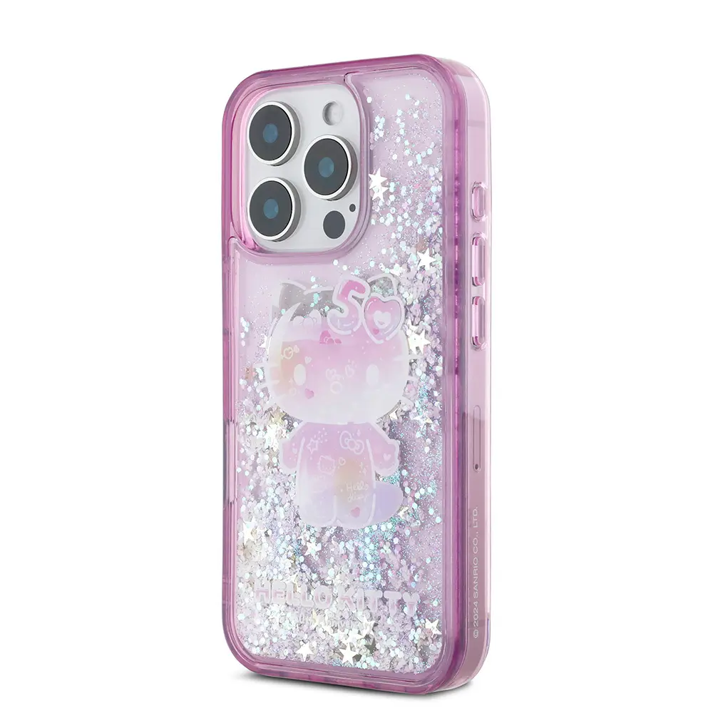 iPhone 16 Pro Max Uyumlu Sıvılı Simli Kılıf - Hello Kitty 50. Yıldönümü