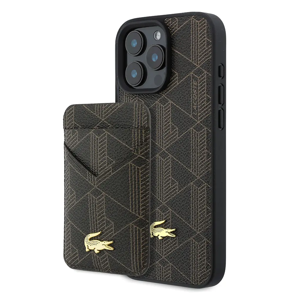 iPhone 16 Pro Max MagSafe Uyumlu Kartlıklı PU Deri Kılıf - Lacoste Monogram