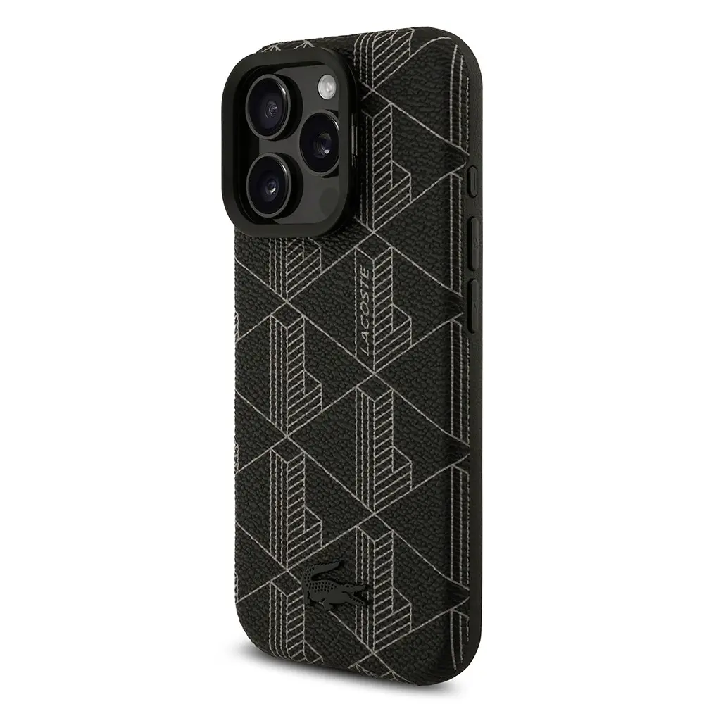 iPhone 16 Pro Max MagSafe Uyumlu Standlı PU Deri Kılıf - Lacoste Monogram
