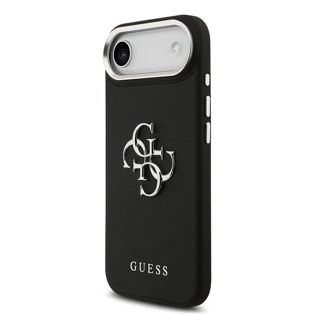 iPhone 17 Air Kılıf, Guess Lisanslı PU Deri Büyük Metal Logo - Siyah