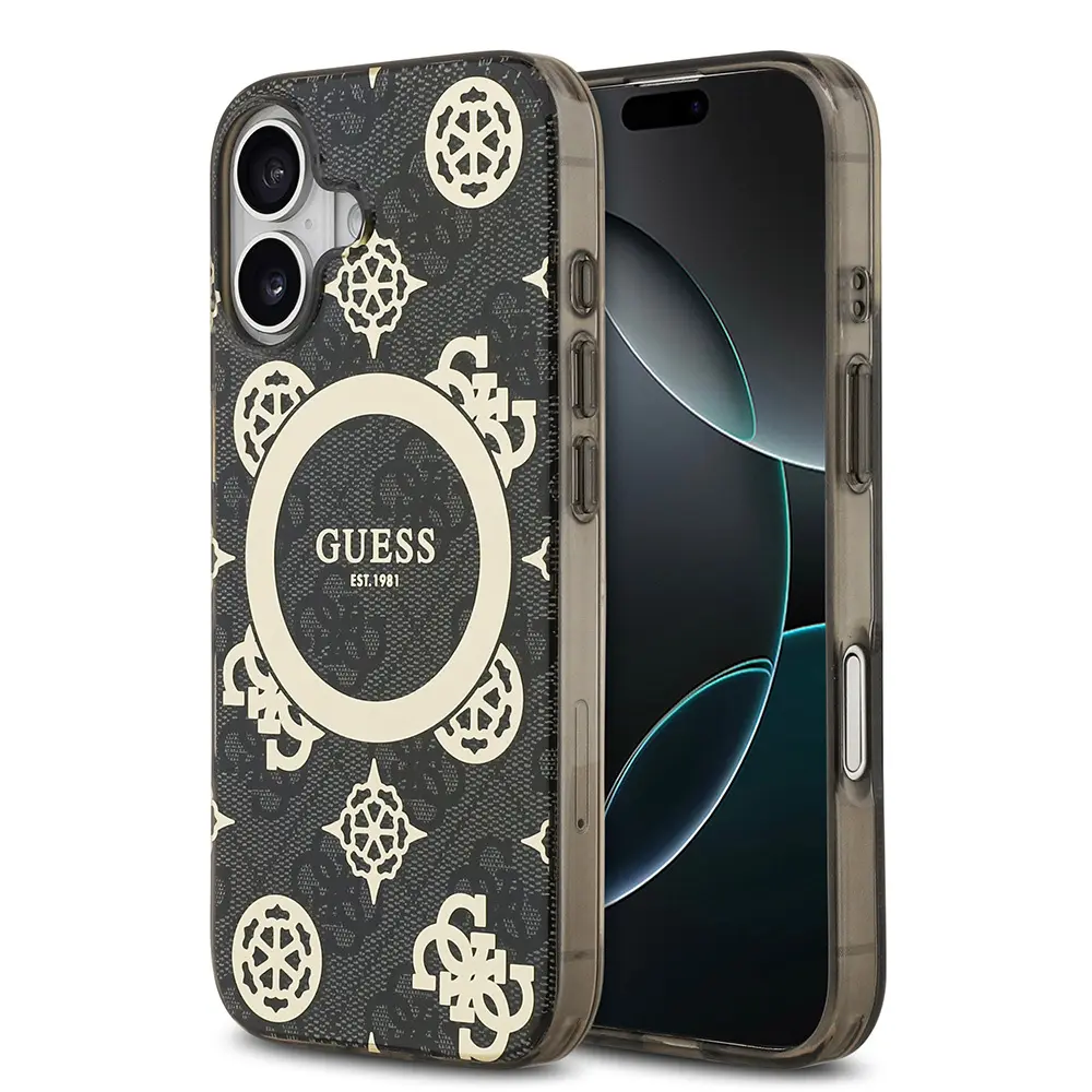 iPhone 17 MagSafe Uyumlu Desenli Kılıf - Guess 4G Peony Klasik Logolu