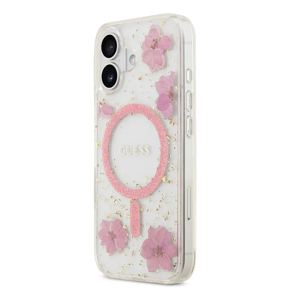 iPhone 17 MagSafe Uyumlu Şeffaf Kılıf - Guess Resin Flowers