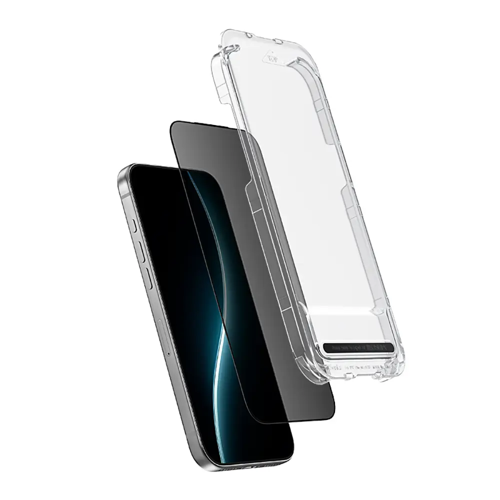 iPhone 17 Pro Gizlilik Cam Ekran Koruyucu, Uygulama Aparatlı - Benks OmniWarrior Privacy