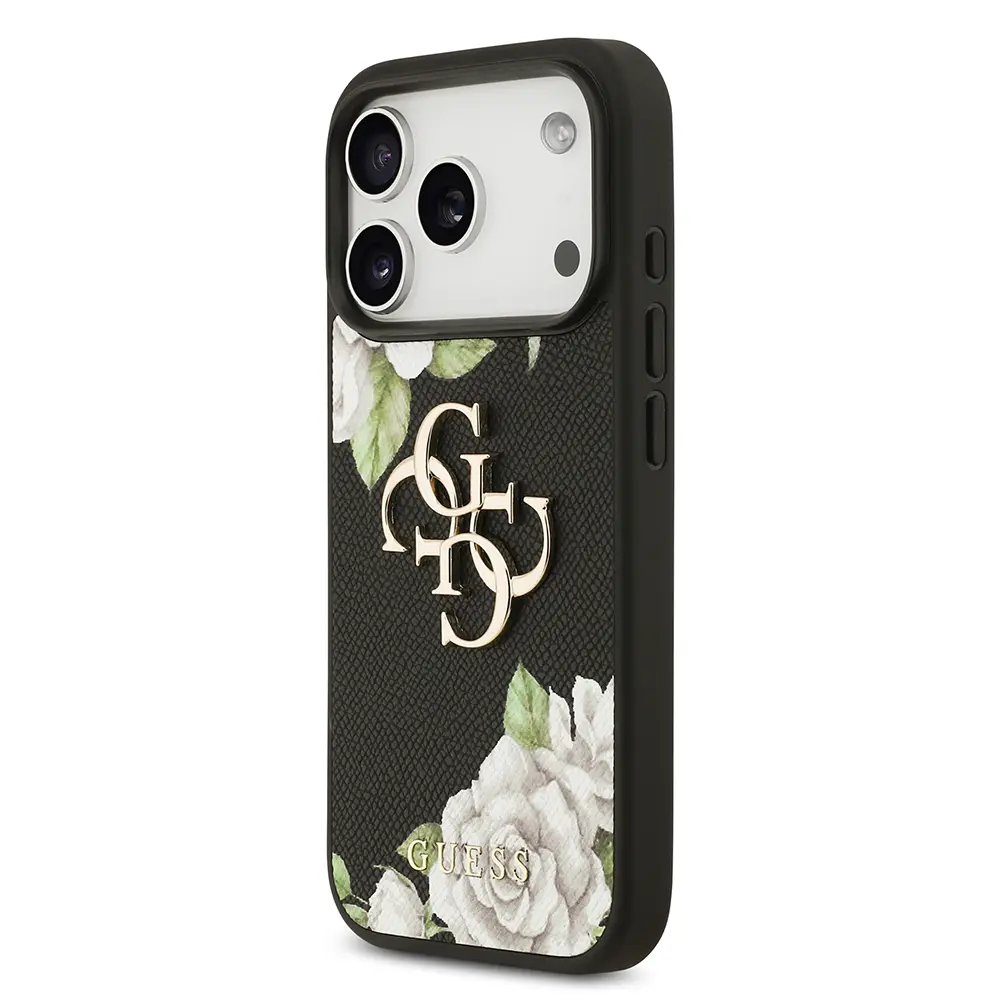 iPhone 17 Pro Gül Baskılı Metal Logolu Kılıf - Guess Lisanslı