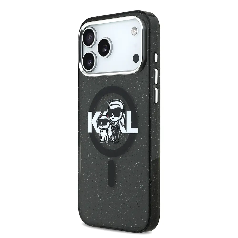 iPhone 17 Pro Max Kılıf Parlayan Simli Karl & Choupette Sketch Logo - Karl Lagerfeld