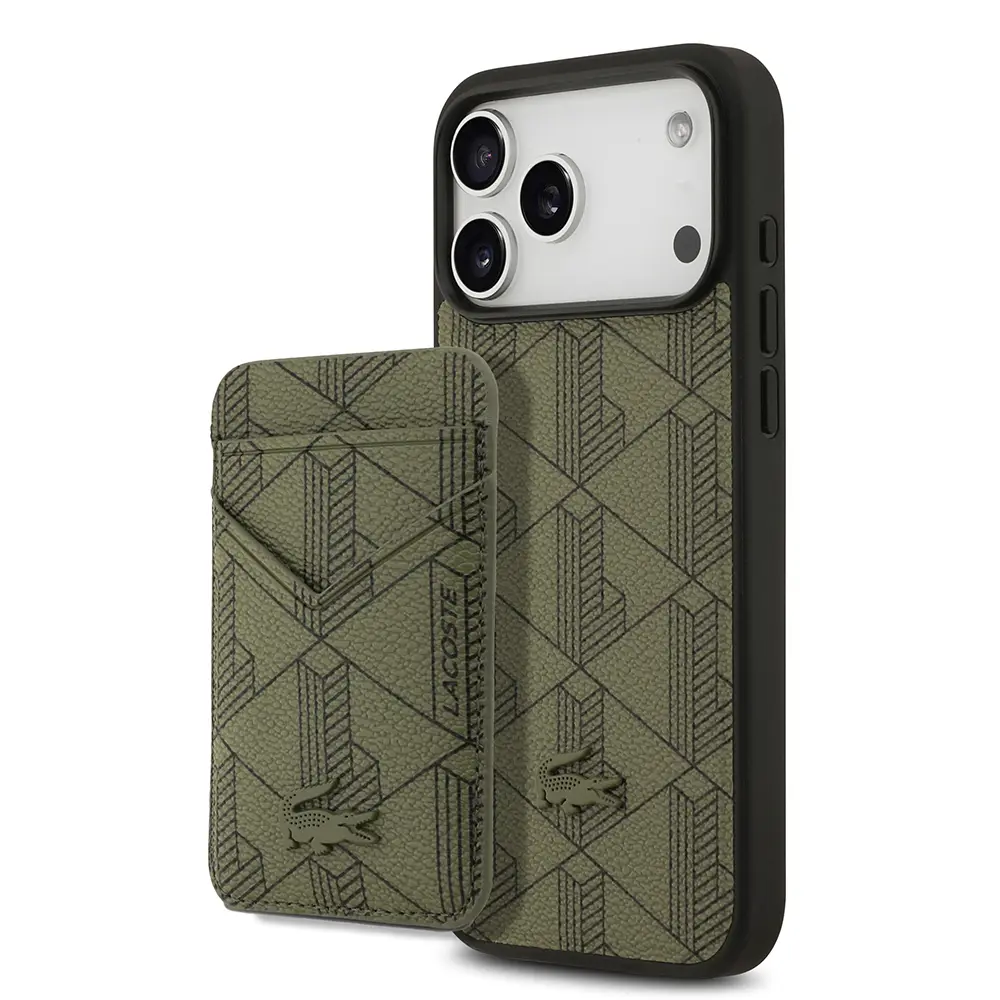 iPhone 17 Pro Max MagSafe Uyumlu Kartlıklı PU Deri Kılıf - Lacoste Monogram
